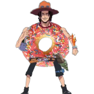 😁 Portgas D. Ace One Piece アニメ, ワンピース, ポートガス・D・エース, ドーナツ whatsapp sticker