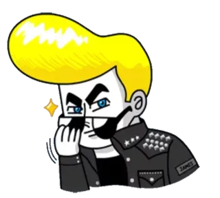 😎 漫画, キャラクター, 侮辱的なジェスチャー, 態度, 星, ジャケット, 表情, ニヤリ telegram sticker