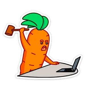 😡 морковь, молоток, компьютер, офис, мультфильм, гнев whatsapp sticker