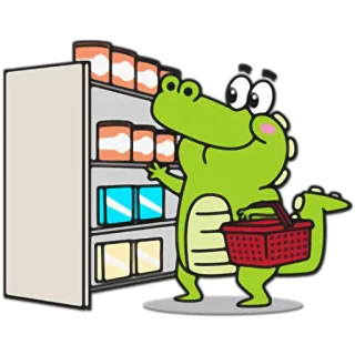 🛍 alligator, shopping, cartoon, market, grocery store, crocodile, basket telegram sticker