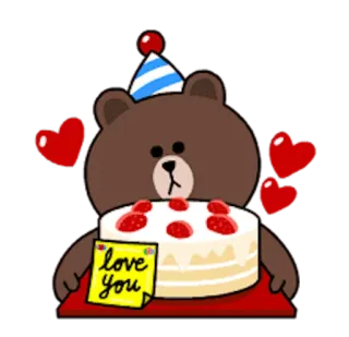👫 love you brown bear, cake, love, hearts, birthday, celebration telegram sticker