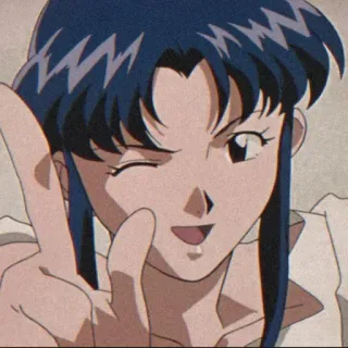 🦋 Misato Katsuragi Neon Genesis Evangelion anime, character, wink, peace sign, Misato, Neon Genesis Evangelion telegram sticker