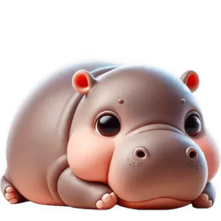 😔 hipopótamo, fofo, animal, desenho animado, adorável, filhote de hipopótamo, kawaii telegram sticker