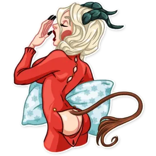 😴 quỷ, sừng, đuôi, tóc vàng, pijama, fantasy telegram sticker