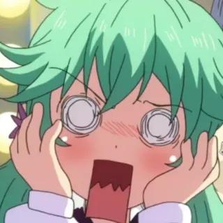 😱 animé, dessin animé, choqué, cheveux verts, bouche ouverte, visage whatsapp sticker