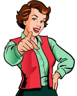😃 femme, montrer du doigt, dessin animé, rétro, personne, adulte telegram sticker