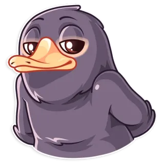 😏 アヒル, 鳥, 漫画, 動物, かわいい, ステッカー, 紫 telegram sticker