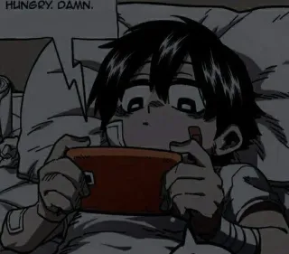 🖤 HUNGRY. DAMN. Comic, Hungrig, Bett, Smartphone, Müde, Verbände whatsapp sticker