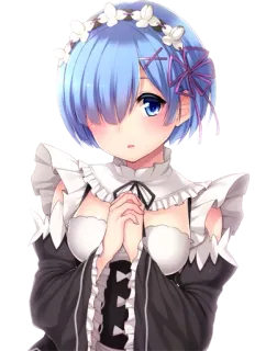 ☺️ Rem Re:Zero Anime, Maid, Rem, Re:Zero, Lindo, Corona de flores whatsapp sticker