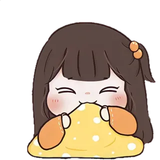 🎐 Hoạt hình, Cô gái, Ăn, Dễ thương, Chăn telegram sticker