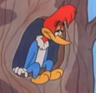 😪 Woody Woodpecker การ์ตูน, นก, วู้ดดี้ วู้ดเพ็คเกอร์, เศร้า, ต้นไม้, ตัวละคร telegram sticker