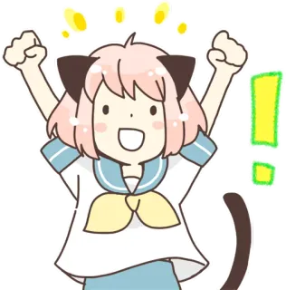 ✊ Anime, Orelhas de gato, Ponto de exclamação, Kawaii, Celebração, Desenho animado telegram sticker