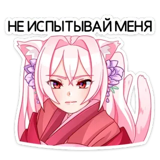 😠 НЕ ИСПЫТЫВАЙ МЕНЯ Anime, Garota gato, Fofo, Adesivo, Cabelo rosa telegram sticker
