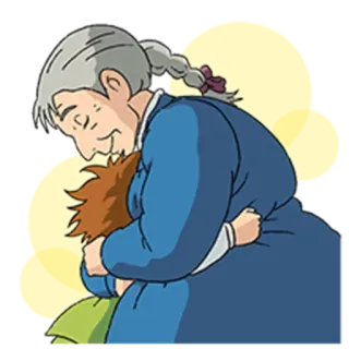 😊 объятие, бабушка, мультфильм, любовь, аниме whatsapp sticker