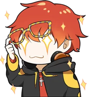 🤩 707 (Luciel Choi) Mystic Messenger Anime, Stiker, Berkilau, Kacamata, 707, Mystic Messenger, Luciel Choi, Chibi telegram sticker