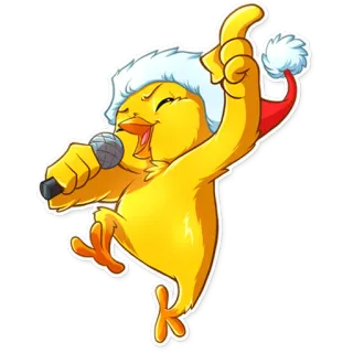 🎤 การ์ตูน, ลูกเจี๊ยบ, ไมโครโฟน, คริสต์มาส, หมวกซานต้า, ร้องเพลง, น่ารัก telegram sticker