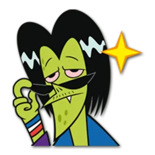 😎 cartoon, green, vampire, mustache, star, sleepy telegram sticker