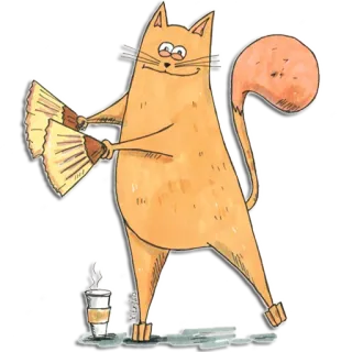 👈 кот, животное, оранжевый, фанат, кофе, мультфильм, милый telegram sticker