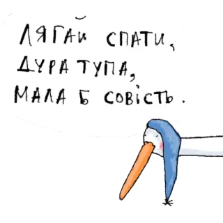 😴 ЛЯГАЙ СПАТИ, ДУРА ТУПА, МАЛА Б СОВІСТЬ. 새, 자는, 수면모, 우크라이나, 모욕 telegram sticker