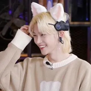 🌟 Felix 韩流, 偶像, Stray Kids, Felix, 耳朵, 可爱, 金发, 歌手 whatsapp sticker