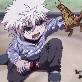 💞 Killua Zoldyck Hunter x Hunter Anime, Killua Zoldyck, Hunter x Hunter, Bambino, Cartone animato, Skateboard, Giocattolo telegram sticker
