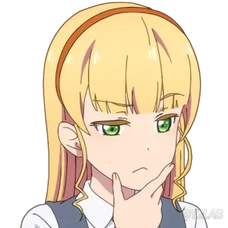 🤔 Аниме, девушка, блондинка, думает, выражение, милая, мультфильм whatsapp sticker