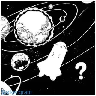 😀 ? ponto de interrogação, espaço, planetas, galáxia, desenho animado, personagem whatsapp sticker