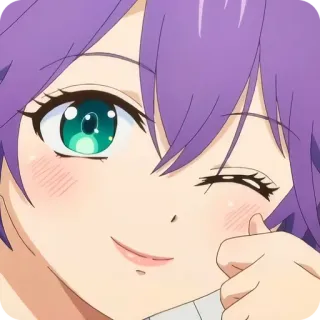 ⭐️ anime, personaggio, capelli viola, occhiolino, carina, ragazza telegram sticker