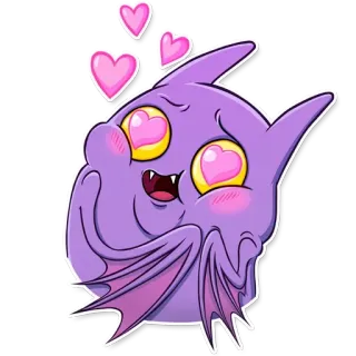 😀 蝙蝠, 卡通, 爱心, 爱, 可爱, 动物, 紫色, 表情符号 telegram sticker