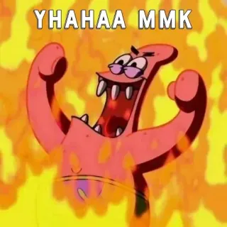 🌟 Patrick Star YAHAA MMK Spongebob, Patrick Stella, cartone animato, meme, fuoco telegram sticker