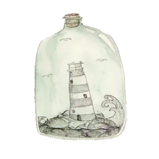 🔮 faro, botella, mar, océano, agua, pájaros telegram sticker