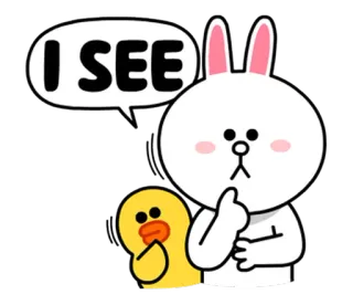 😊 I SEE кролик, утка, Line Friends, я вижу, вопрошающий, думающий telegram sticker