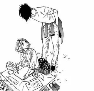 😏 anime style, art, drawing, picnic, couple, manga telegram sticker