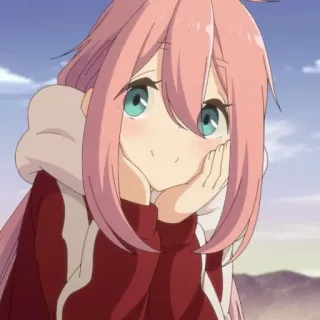 😊 Nadeshiko Kagamihara Yuru Camp Anime, Niedlich, Mädchen, Rosa Haare, Camping, Entspannend, Fröhlich telegram sticker