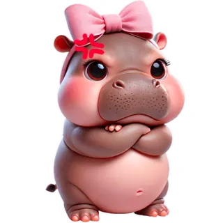 😤 hipopotam, słodki, zły, kreskówka, różowa kokarda, zwierzę, kawaii telegram sticker