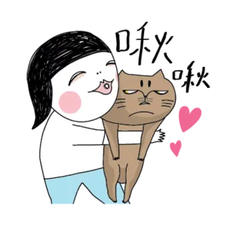 😘 卡通, 女孩, 猫, 宠物, 拥抱, 可爱 telegram sticker