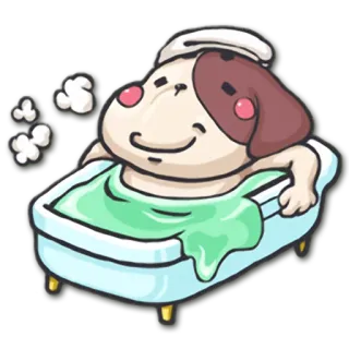 🛀 pies, wanna, kąpiel, ręcznik, kreskówka, słodki, relaks telegram sticker