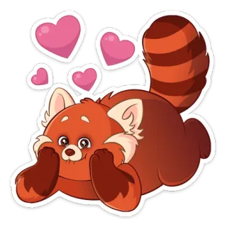 😍 Красная панда, Животное, Милый, Сердечки, Очаровательный, Стикер whatsapp sticker