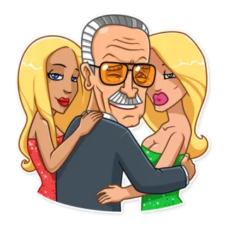 😍 Stan Lee cartoon, men, women, group, fan, happy telegram sticker