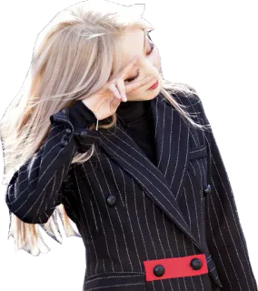 ✌ wanita, rambut pirang, setelan bergaris, mode, potret, korea telegram sticker