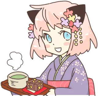 🍵 anime, fofo, japonês, mangá, menina, comida, chá, flores telegram sticker