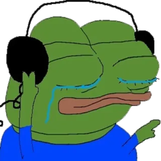 😒 Pepe the Frog ペペ, カエル, ヘッドホン, 音楽を聴く, ミーム telegram sticker
