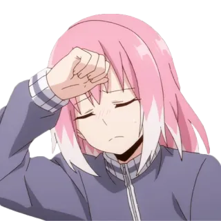 😒 anime, chica, pelo rosa, cansada, agotada, manga telegram sticker