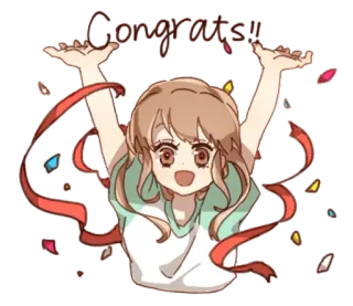 👩 Congrats!! Glückwunsch, Feier, Erfolg, Cartoon, Anime Mädchen, Süß, Kawaii telegram sticker