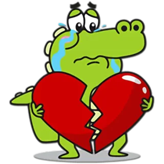💔 sad, broken heart, crying, crocodile, heartbreak, upset, cartoon telegram sticker