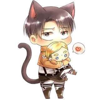 🧸 Levi Ackerman Attack on Titan anime, manga, chibi, fanart, attack on titan, levi ackerman, cat ears telegram sticker