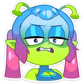 😠 Alien, Desenho animado, Personagem, Verde, Azul, Rosa, Sticker telegram sticker