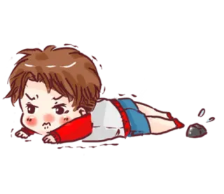 😳 cartoon, child, angry, lying down, chibi telegram sticker