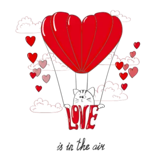 ❤ LOVE is in the air gatto, amore, cuore, palloncino, aria, romanticismo, San Valentino whatsapp sticker
