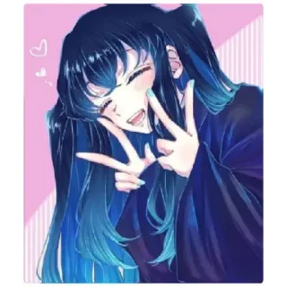 😁 anime, sonriendo, signo de la paz, alegre telegram sticker